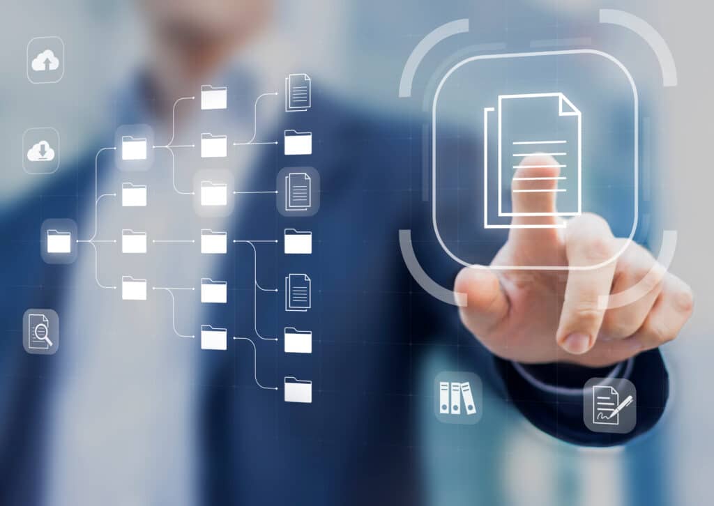 Prioritizing Quality Usenet Retention. An image of a person pressing the screen with a finger. The person is blurry, but the hand and finger are clear. There is an icon on the screen that is being pressed.