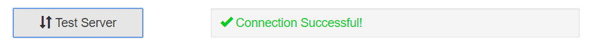 Closeup of the "Test Server" button in the SABnzbd setup. It shows a green checkmark next to green writing that says, "Connection Successful!"