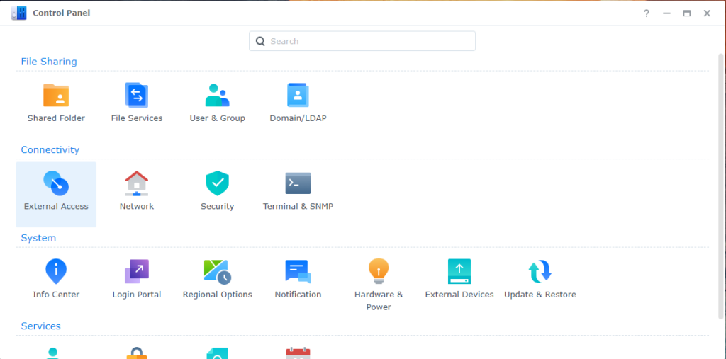 Image of a NAS Synology Control Panel