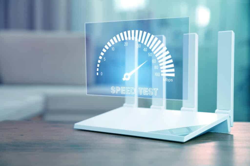 A hologram of a speedometer showing Usenet's incredible speeds.